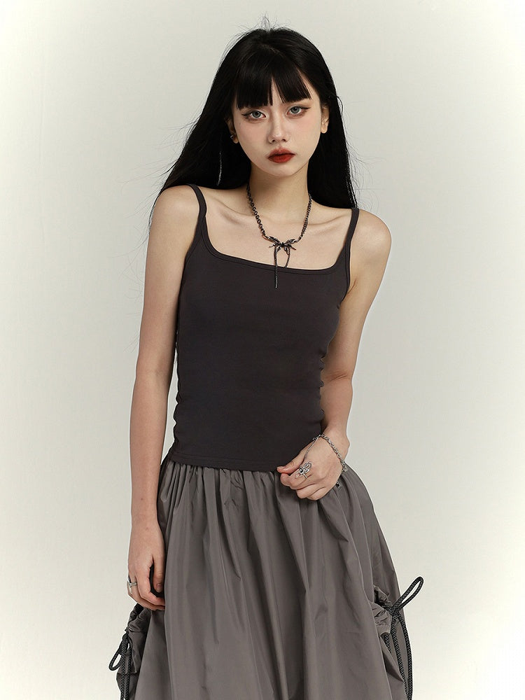Top Waist-Length Slim-fitting Gray Tank Punk