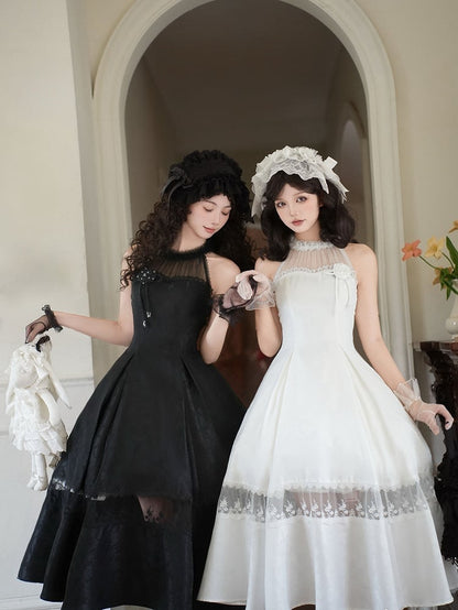 Spitze Jacquard Illusion Alle Rosette Neckholder Weiß Ballkleid Panels Stoff