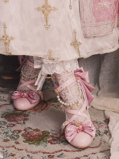 Light Charm Top Beaded at Pink Heart Bow Decorated Crisscross