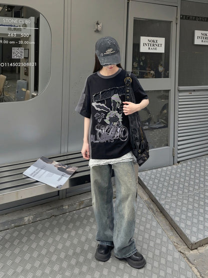 ビタースイートとTシャツのツーピース、フェイクブラックアップリケ、グレーのウサギ柄文字