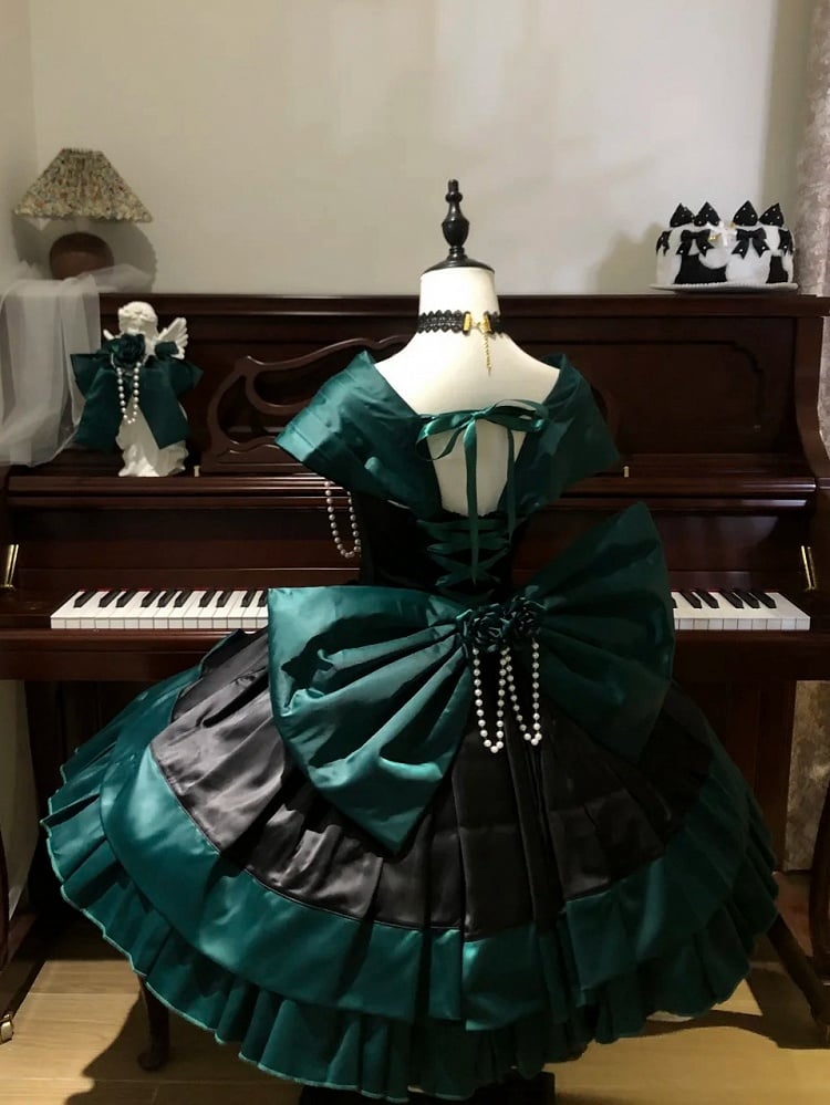 Green Black Off-Shoulder Boned Lolita Gown - Treasure Box Factory