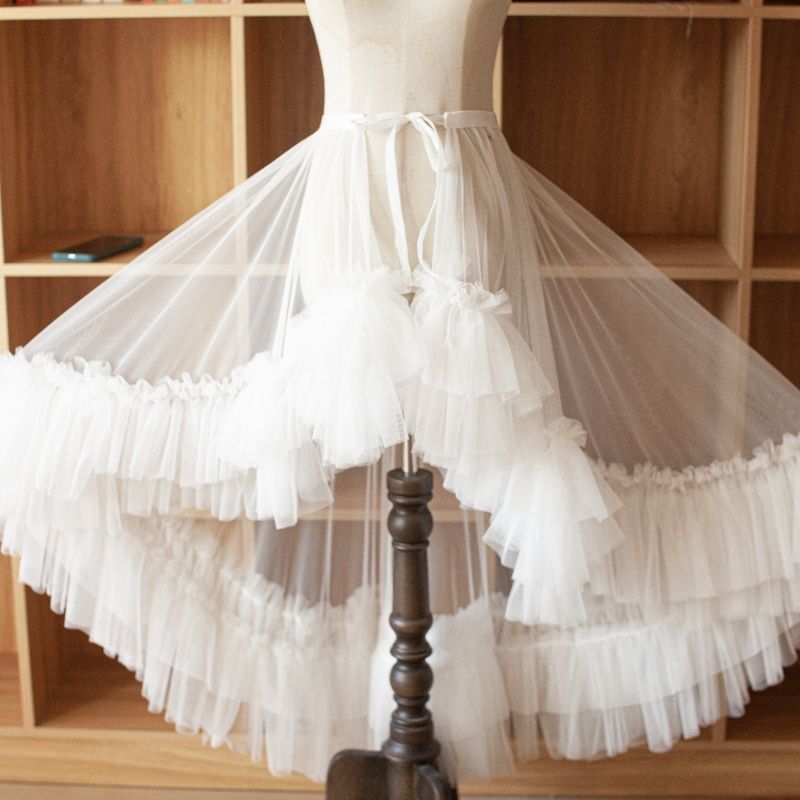 Lolita Trailing Petticoat – Bridal Train Underskirt (White / Black)