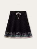 Design Knit Gray Kawaii Skirt with Cat Pattern Vintage Dark