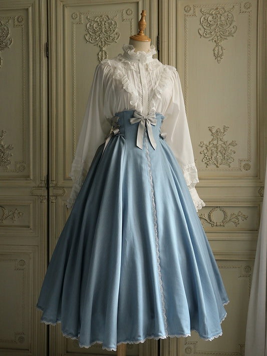 Dusty Blue Boned High Waist Long Version Autumn Daily Lolita Skirt