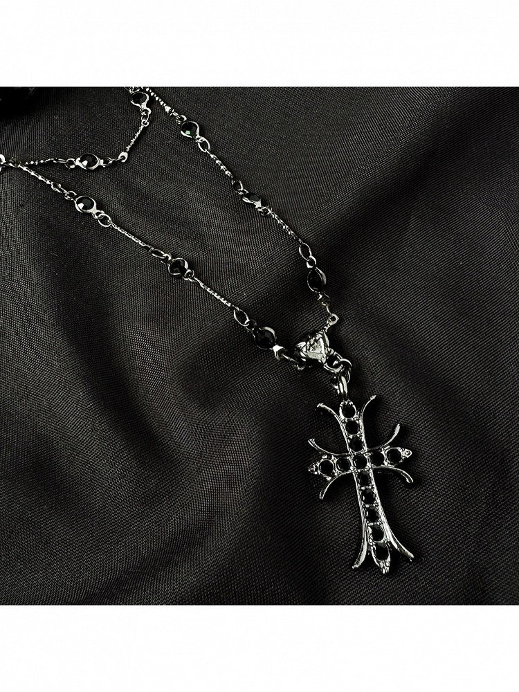 Black Cross Pendant Necklace with Beads - YSHXS