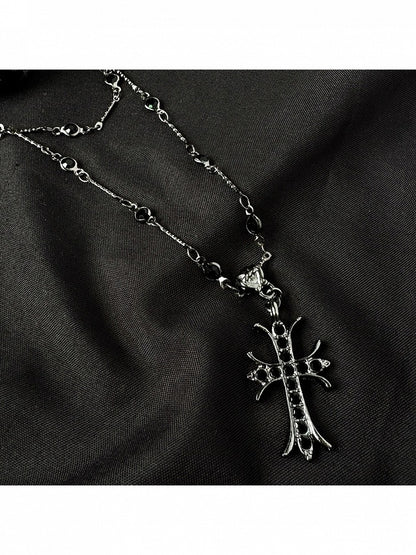 Black Cross Pendant Necklace with Beads - YSHXS