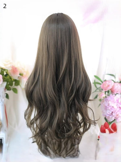 2 With Long Options 70-75CM Dark Bangs Wig Brown Wavy