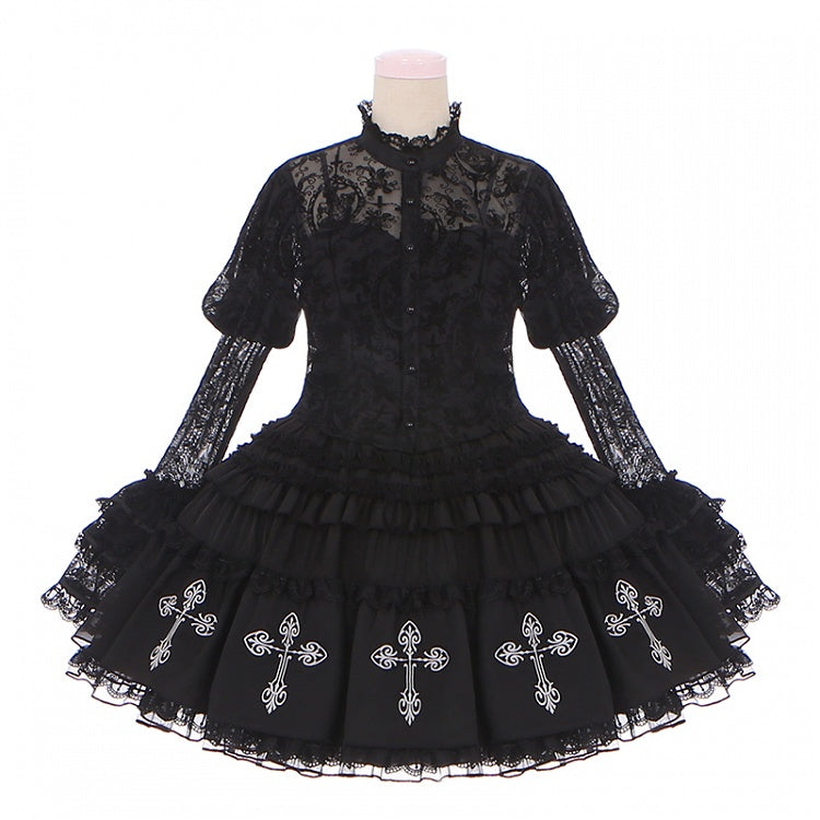 Gothic Lolita Kuro Black Floral Lace Blouse
