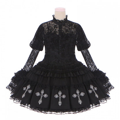 Gothic Lolita Kuro Black Floral Lace Blouse