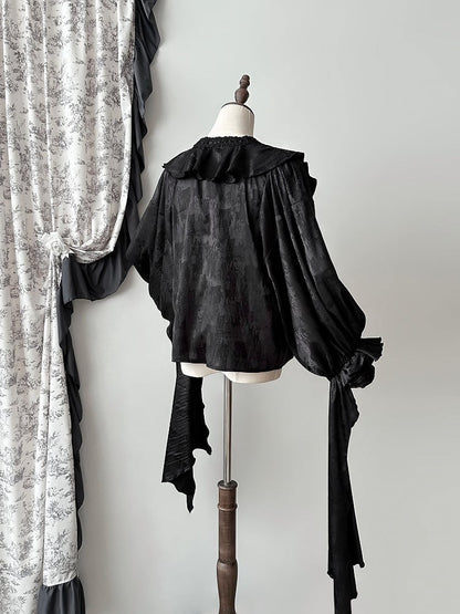 Sleeves Long Ruffles Black V-neck Gothic Lolita Structured Shirt