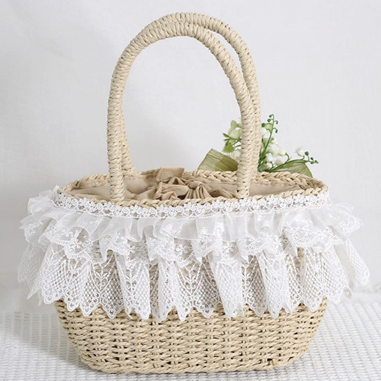 Trimmed Bowknot Handbag Lace Floral Straw Fresh Lolita