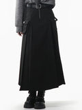 Accented Pockets Black Heart Belt Bittersweet A-Line High Set Waist Skirt with