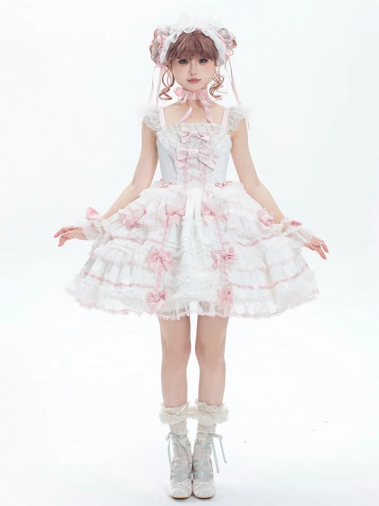 Akzente rosa Pullover Lolita Rock und Prinzessin süße weiße Schleife