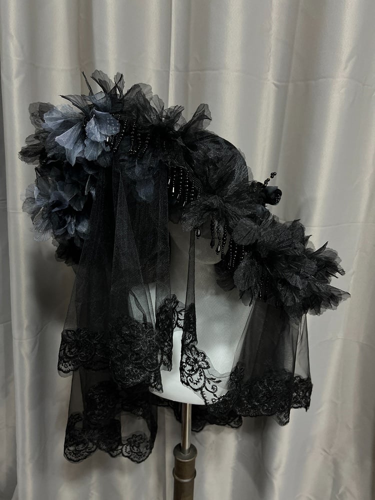 Gothic Lace Hat with Beaded Tassel - Custom Made Earrings