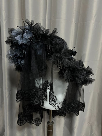 Gothic Lace Hat with Beaded Tassel - Custom Made Earrings