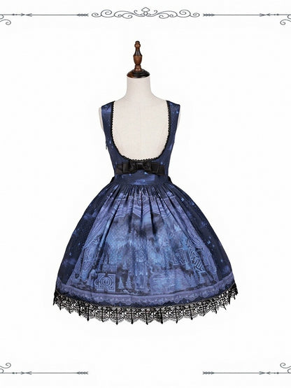 Floral Print Lace-Up Back JSK Dress - iris de nuit