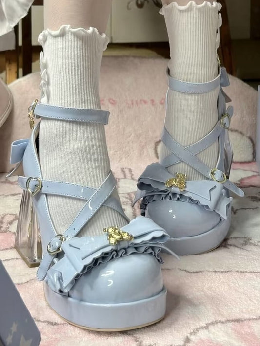 Blue Janes Platforms - Crisscross Leather Style Mary Sweet PU with Straps