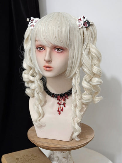 ローマンブロンドの前髪ウィッグ カール + ポニーテール 爪付き 2つ 48cm