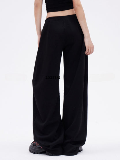 Black Drawstring Waist Loose Straight-leg Sweatpants