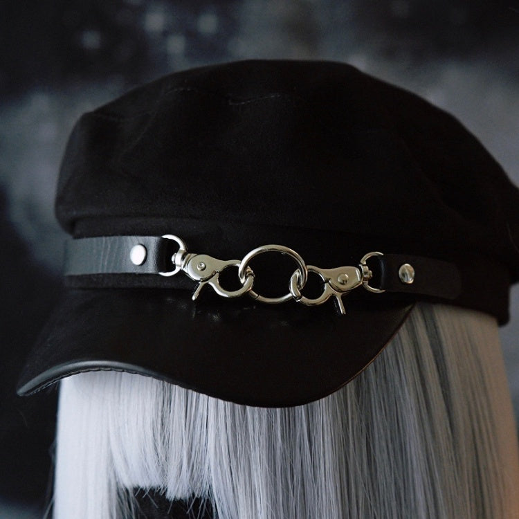 Gothic Buckles Black Design Beret Hat