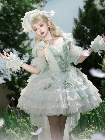 Kleid Lolita Prinzessin Lagen Grün Balletcore Tulpen Themenrock