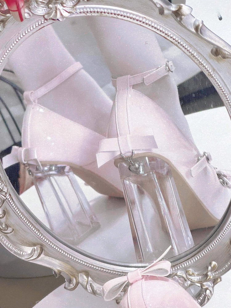 Rose Pink Leather Design with Light PU Block Heels Adorned Heart High Crisscross