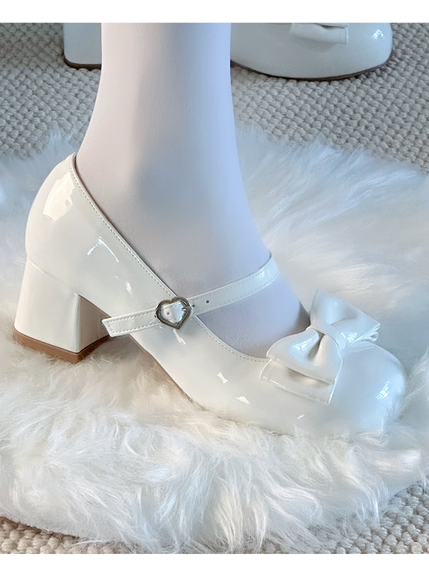 Lolita Party Janes White Mary Sweet Mid-heel Shoes – Tea