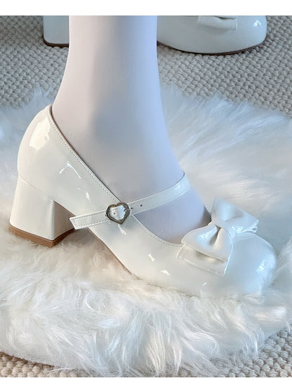 Lolita Party Janes White Mary Sweet Mid-heel Shoes – Tea