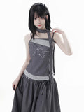 Detachable Dark Preppy Light Gray Faux Scarf with Two-Piece | Stripe Camisole