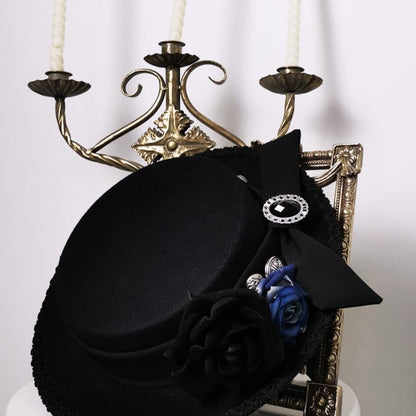 ロリータ王子ハット ブラック＆フラットブルーローズ