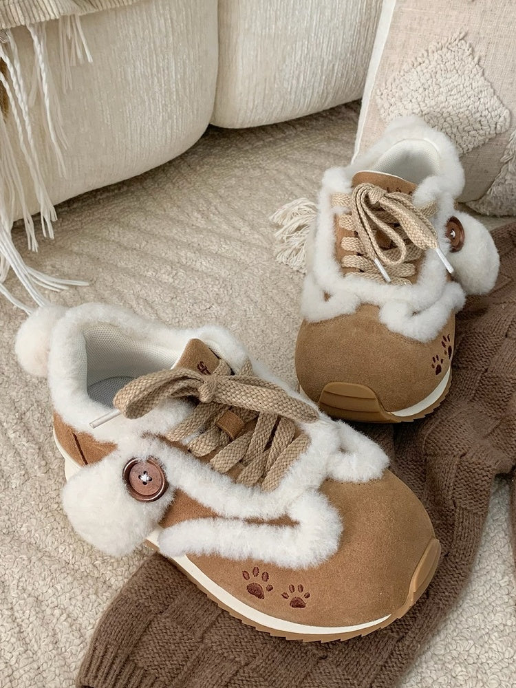 Sneakers Embroidery Sweet Lolita - Brown Paw
