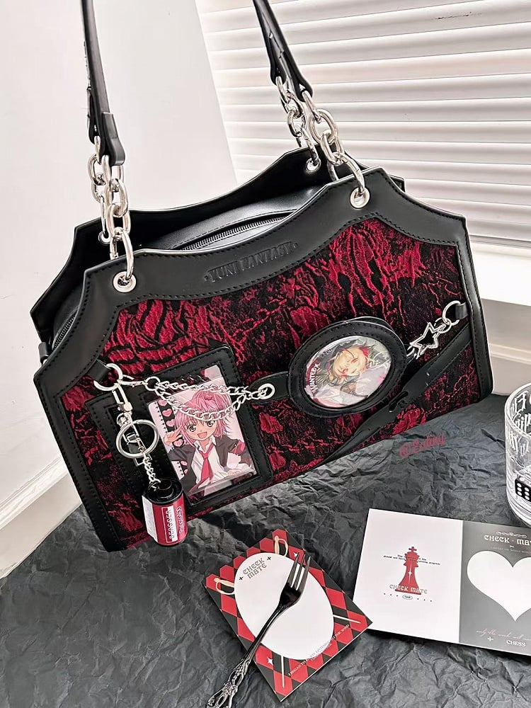 Black & Red Snake Scale PU Ita Shoulder Bag
