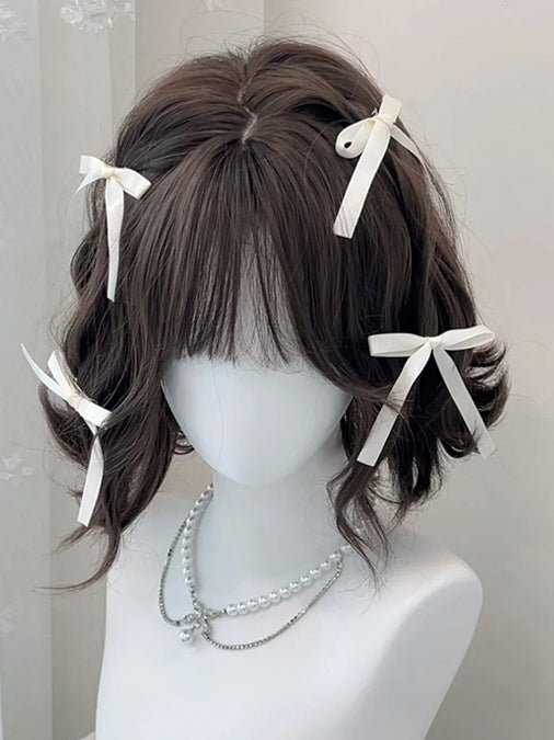 Light Full with Wig 30CM Brown Bangs Short Wavy