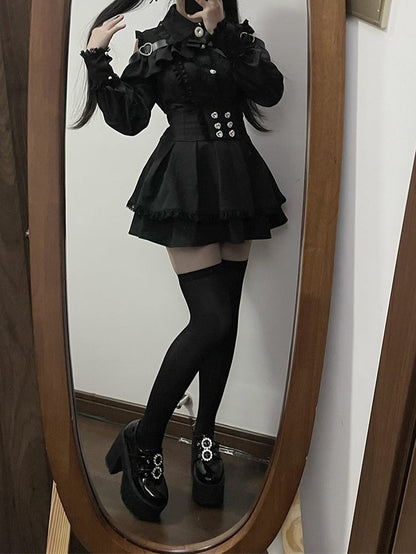 Kei Look Blouse Buckle Cutout Black Shoulder Heart Decorative with | Jirai