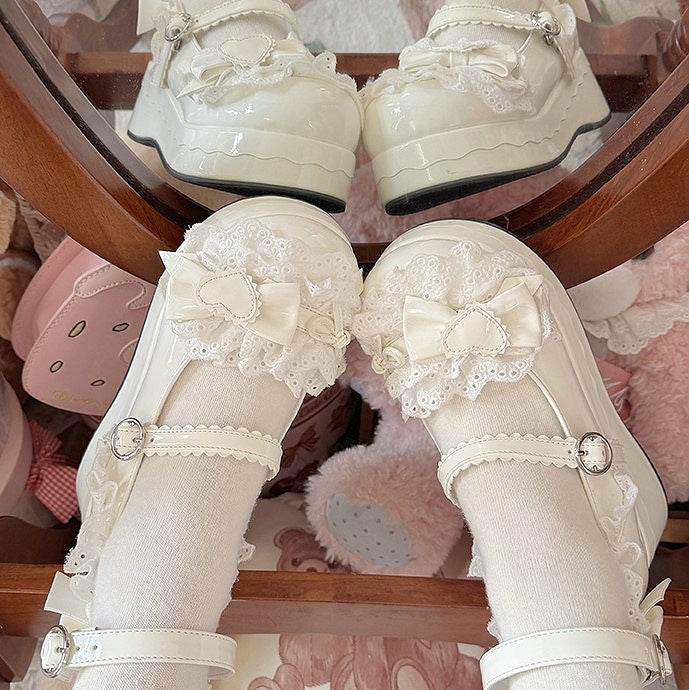 with Janes Strap Scalloped Hem Mary Sweet Lolita White Accents Bow