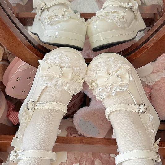 with Janes Strap Scalloped Hem Mary Sweet Lolita White Accents Bow