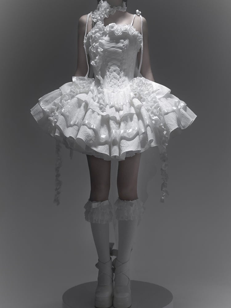 Alle weißen Rosen Ausschnitt Engel Shiro Lolita Goth Boning Kleid Schmetterling Stoff