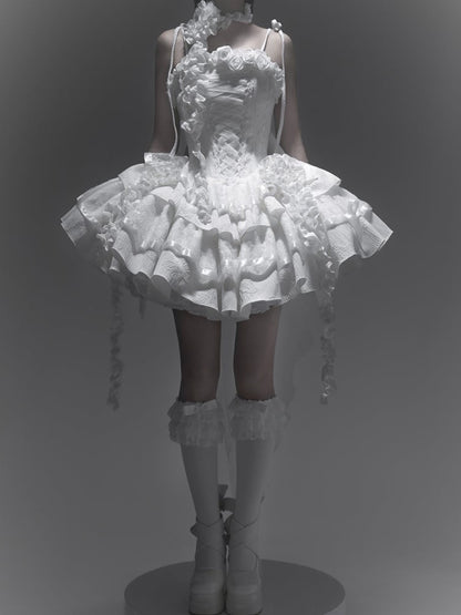 Alle weißen Rosen Ausschnitt Engel Shiro Lolita Goth Boning Kleid Schmetterling Stoff