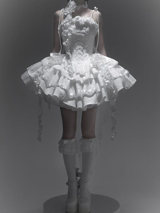 Alle weißen Rosen Ausschnitt Engel Shiro Lolita Goth Boning Kleid Schmetterling Stoff