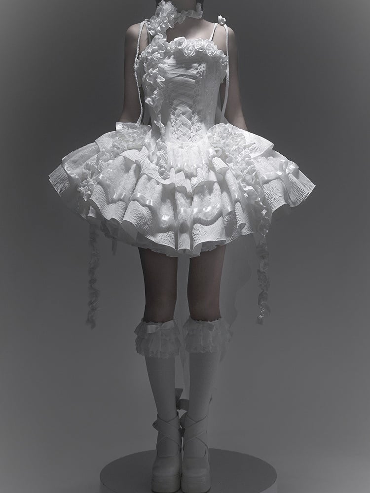 Ausschnitt Engel Shiro Goth All White Boning Lolita Rosen Stoffkleid Schmetterling