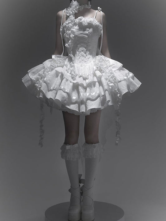 Ausschnitt Engel Shiro Goth All White Boning Lolita Rosen Stoffkleid Schmetterling