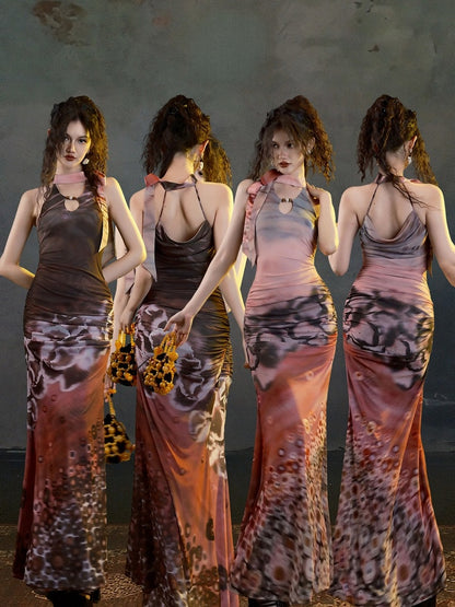 Versatile Long Mermaid Silhouette Halter Dress with Slim Fit - sijinstudio
