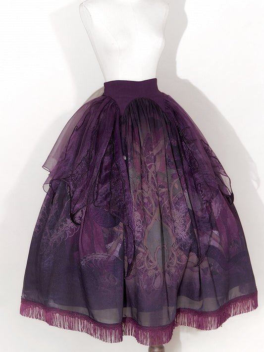 Purple Snake Print Lolita Skirt with Irregular Embroidered Overlay