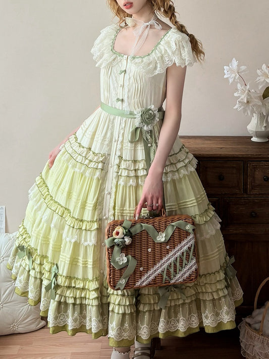 Decorated Flower Green Ribbon Case and Picnic Rattan