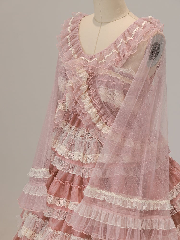 Spitzentop Lolita Tüll Rüschen Rosa