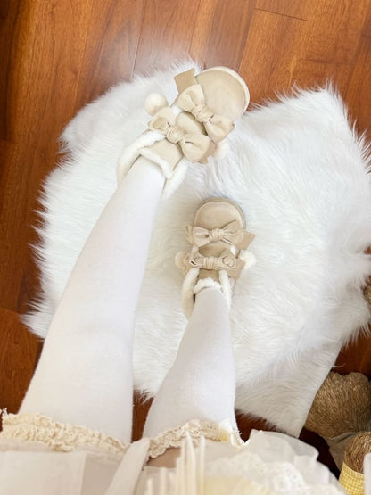 Futterstiefel Apricot Design Fleece Herz Plateau Schleife Süße Details Gemütliche Winterakzente