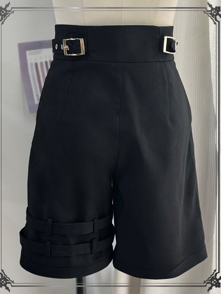 mit geraden Beinträgern Lolita Ouji Schulter Schwarze Shorts