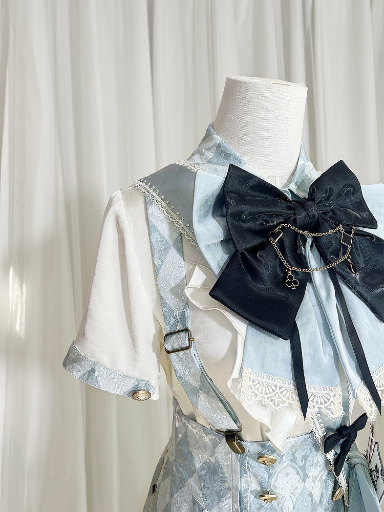 Schleife Alice Muster Wunderland Lolita in + Blau Weiß Outfit Overall - Shorts Vibes Ouji Diamond Shirt