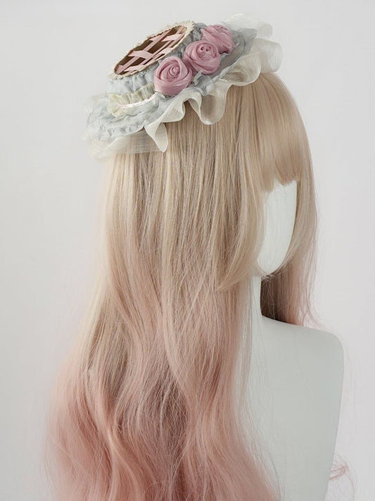 Blue Lolita Woven Design Flower Hat Mini Accents with Pink Sweet