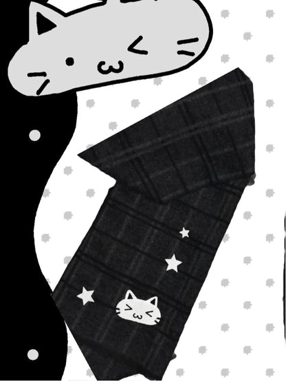 and Scarf Kitten Dark Gray Embroidery Star with Plaid